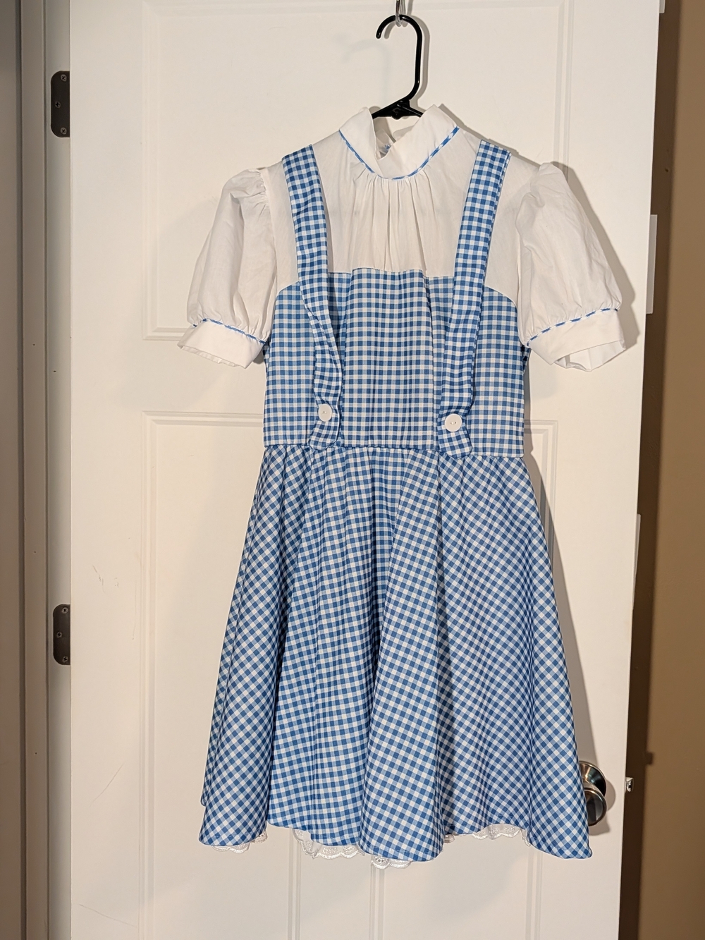 Dorothy Blue Gingham Pinafore Dress with Puff-Sleeve Blouse. Sz Small. Halloween